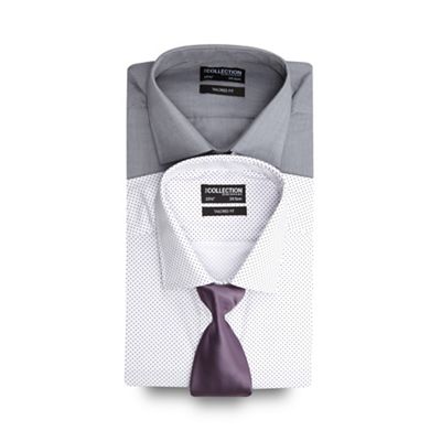 The Collection Big and tall set of two lilac and grey spotted tailored fit shirts with a tie